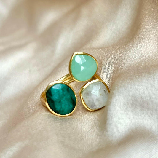 Anillo Alma Verde, Aguamarina y Blanco