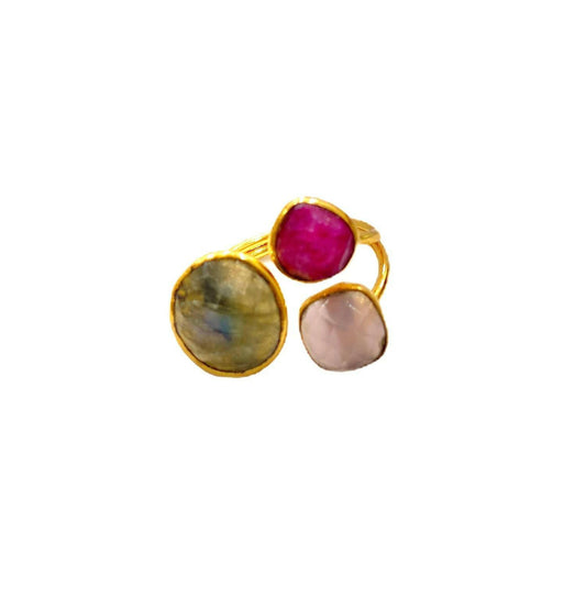 Anillo Alma Labradorita, Granate y Rosa