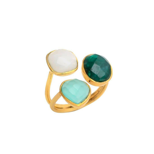 Anillo Alma Verde, Aguamarina y Blanco